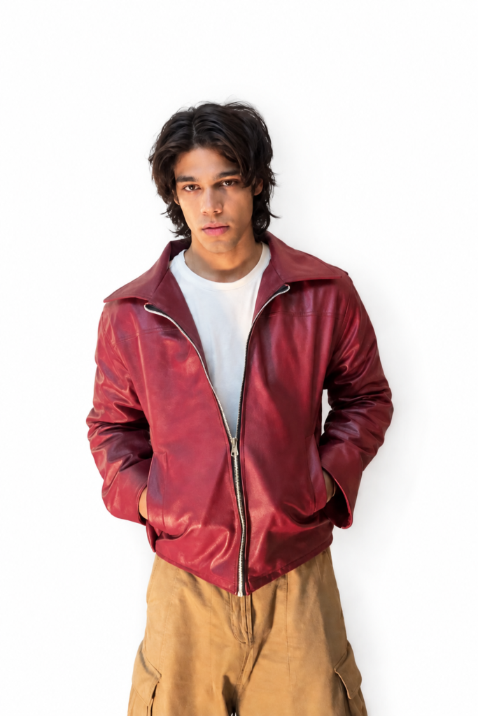 Red Leather Jacket By Chitransh